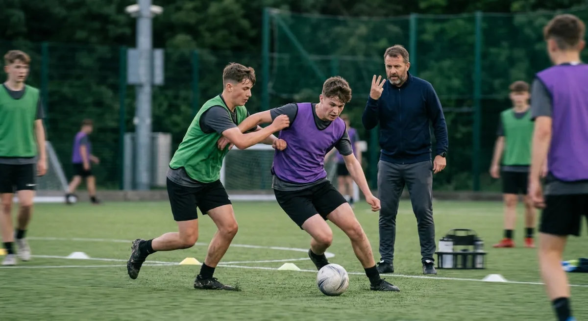 A player in green chases straight back onto the opponent who just took the ball off him, no pause at all.