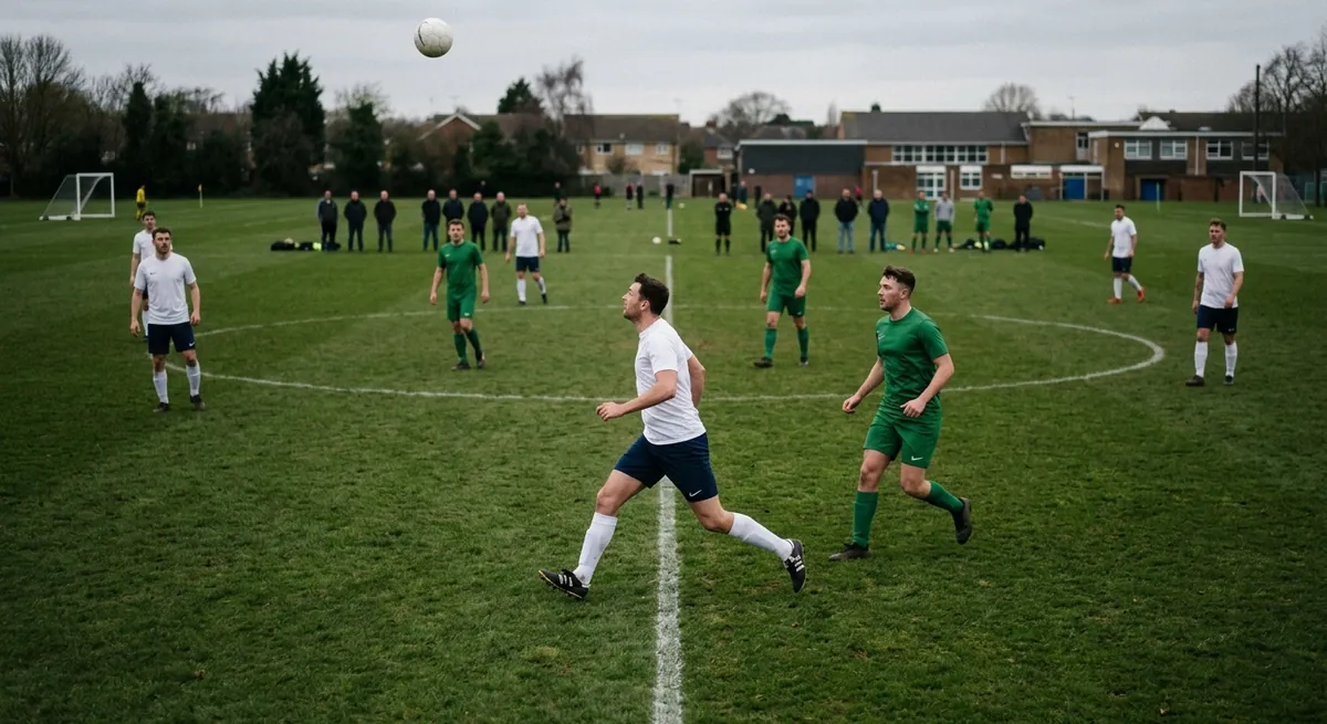 A midfielder in white turns on his first step and sprints back goal-side of an attacker in green.