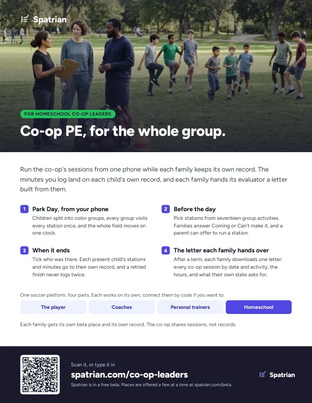 The co-op leaders' sheet: co-op PE for the whole group.